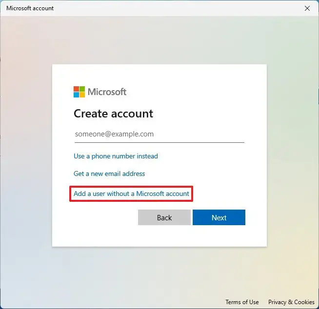  بر روی گزینه Add a user without a Microsoft account کلیک نمایید.
